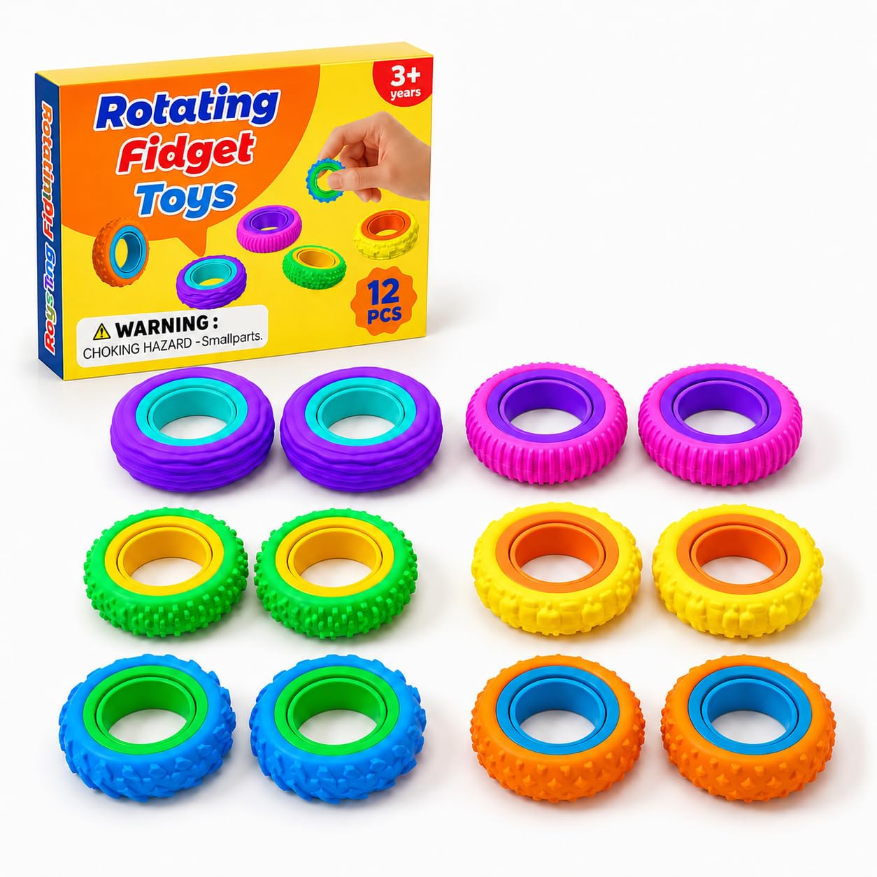 Fidget Toy Sensory Rings for Kids Adults: 12 Pcs Spinner Ring Bulk - Sensory Toys for Autism - Portable for Classroom Home Travel - Party Bag Fillers for Kids