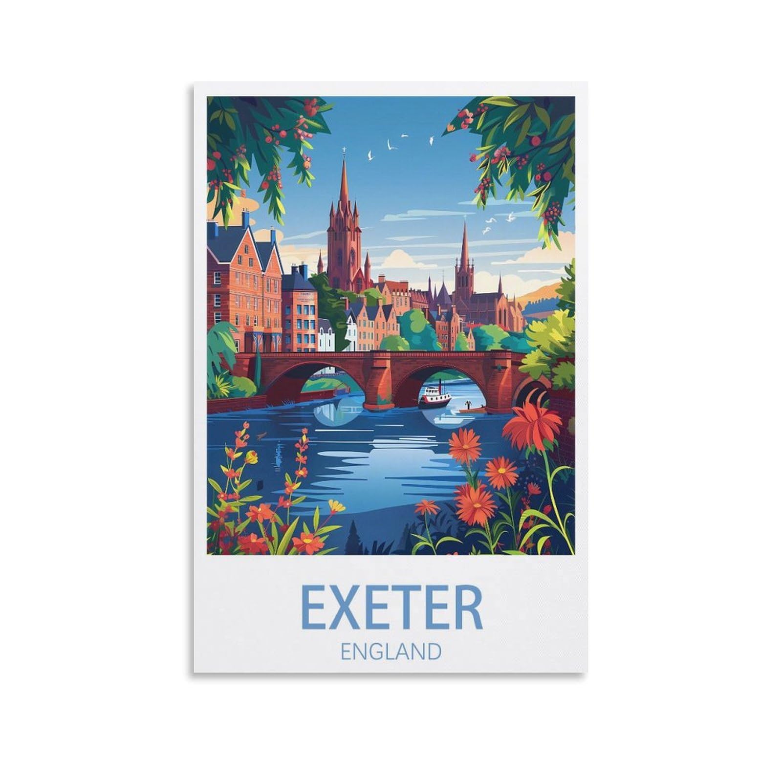 Fuudang Unframe-Style Exeter England Vintage Travel Poster 08X12inch(20X30cm) Canvas Art Poster And Wall Art Picture Print Modern Family Bedroom Decor Posters