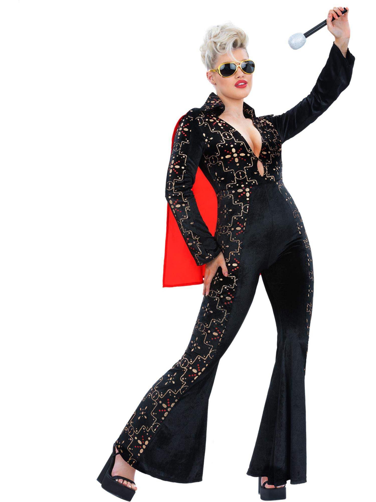 Smiffys Elvis Black Rhinestone Ladies Jumpsuit