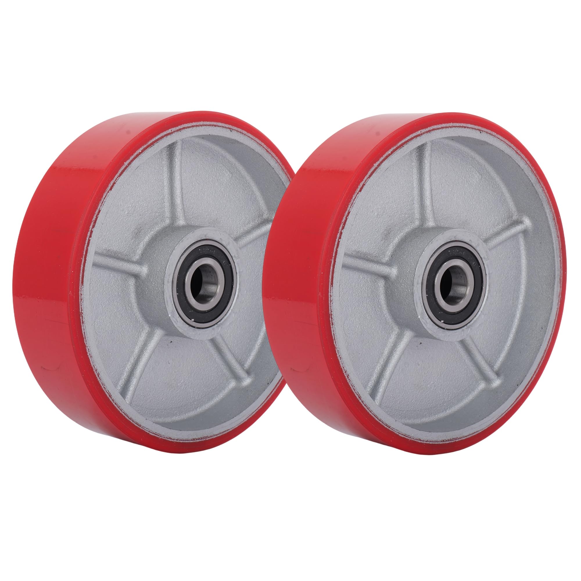 Lot de 2 roulettes de chariot élévateur 180 x 50 mm avec roulement à billes en polyuréthane, axe 20 mm, roulettes de rechange pour transpalette, palettes, fixateur, roue de palette, charge