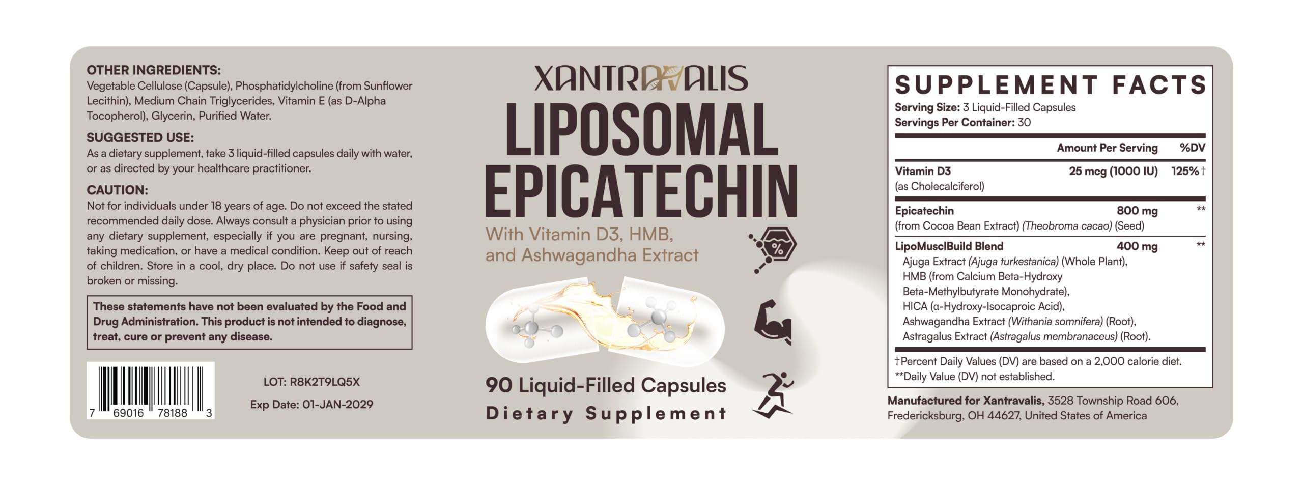 Liposomal Epicatechin Supplement 1200mg - Advanced Formula with Vitamin D3, HMB & Ashwagandha - for Nitric Oxide Production, Strength & Heart - High Absorption,90 Liquid Capsules — Amazon image 8