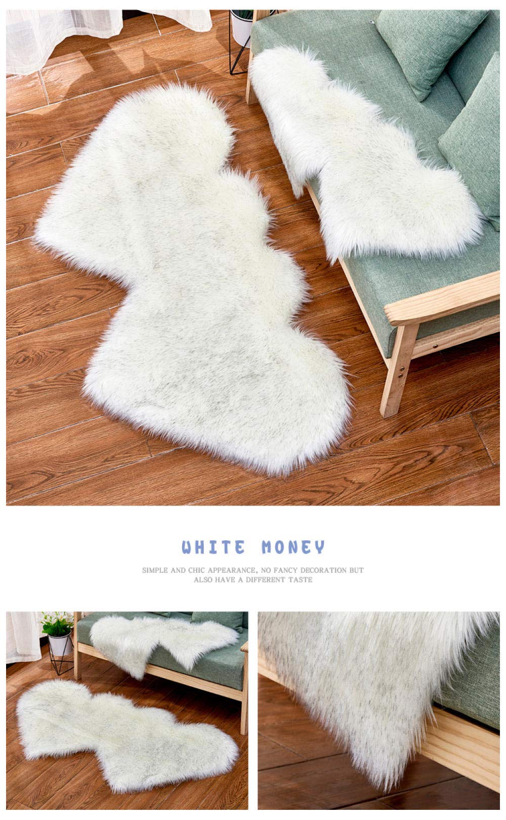 Peau de Mouton synthétique,Cozy Sensation comme véritable Laine Tapis en Fourrure synthétique, Fluffy Soft Longhair Décoratif Coussin de Chaise Canapé Natte Double Coeur 90 * 180cm