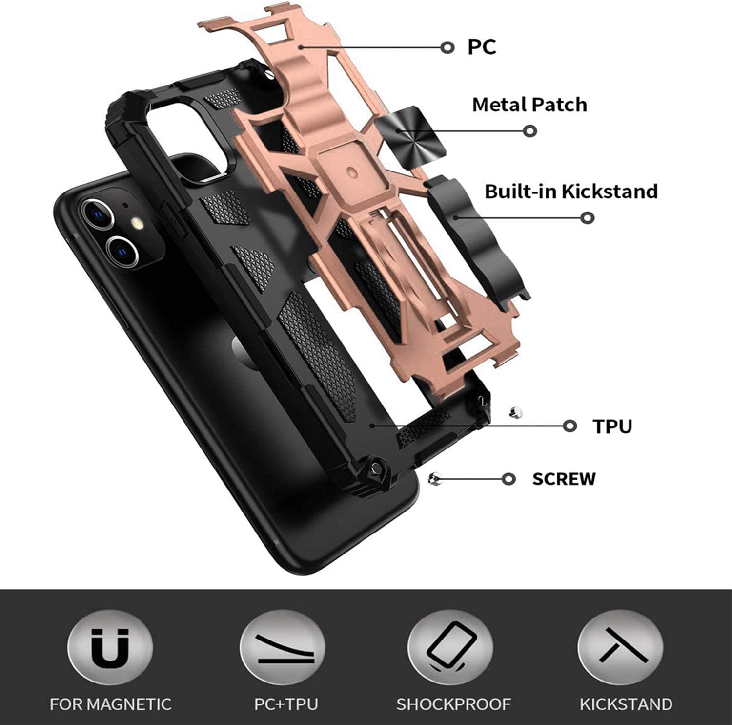 for Galaxy A12 5G Phone Case with Tempered Glass Screen Protector[2 Pack] with Built Kickstand Military Heavy Duty Shockproof Bumper Dual Layers Hard Shell Compatible Samsung A12 Back Cover -Pink