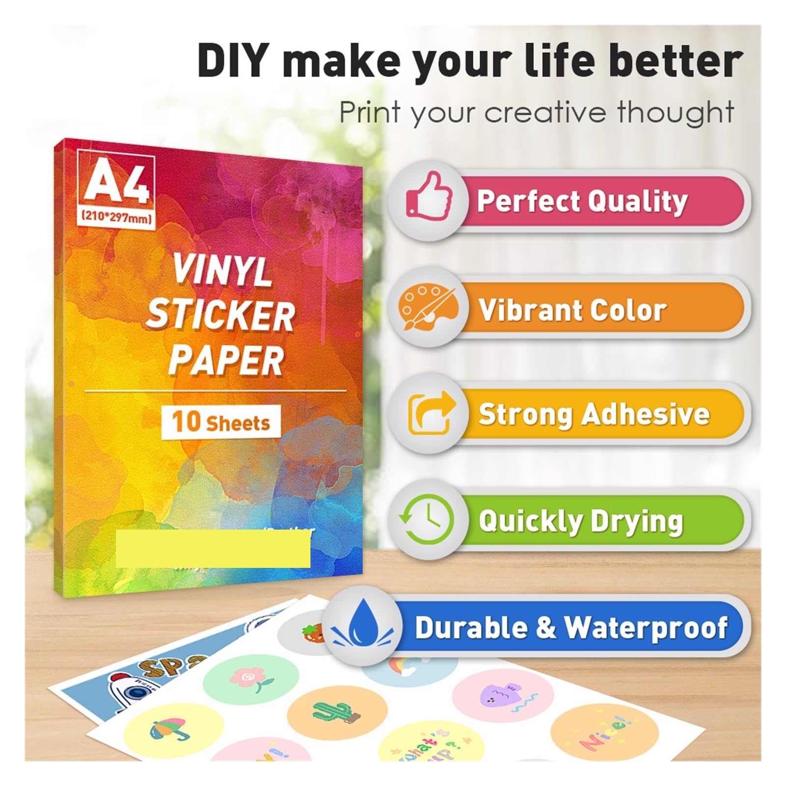 DAVBIR 10/50 arkuszy papier A4 przezroczysty kwiatowy naklejka winylowa papier do druku papier etykietowy wodoodporny papier błyszczący A4 do drukarki atramentowej perfection (Color : 50 Sheets)