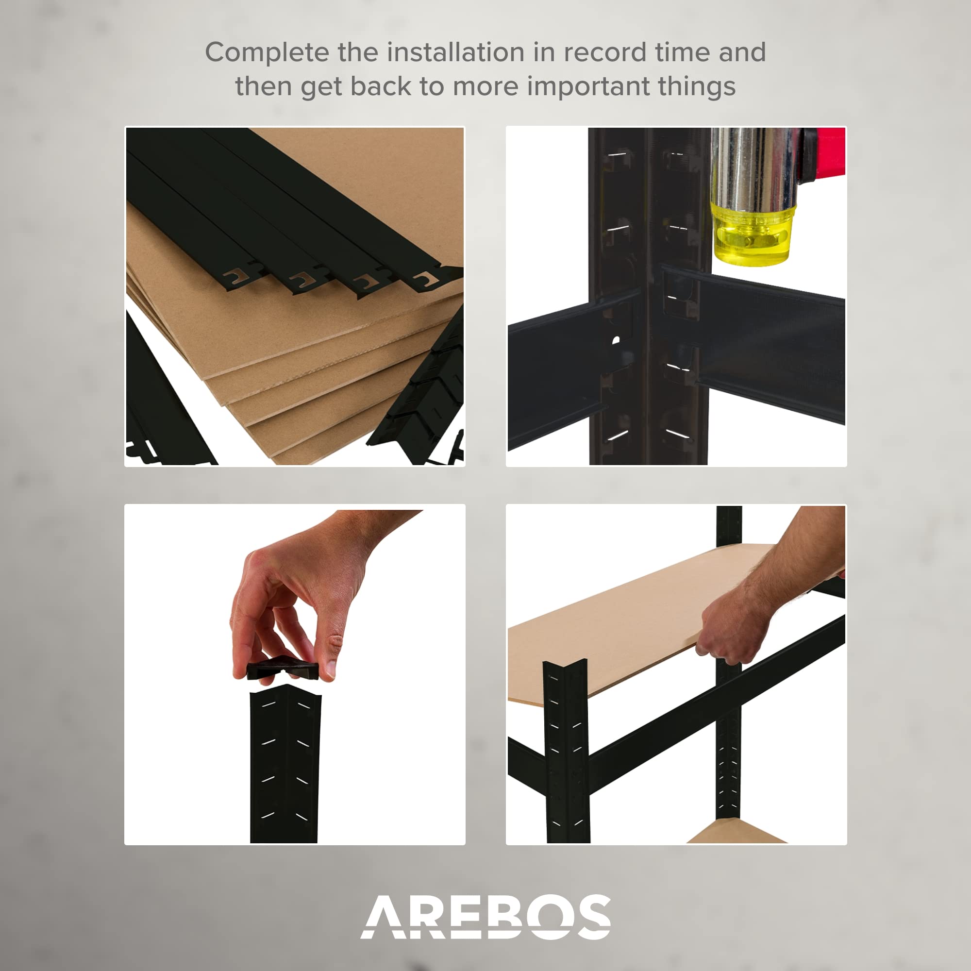 Arebos Schwerlastregal 3er Set | Eckregal Kombination | bis zu 875 kg Tragkraft | Montage durch Stecksystem | Robuste Metallkonstruktion | Mittelquerstrebe für mehr Stabilität | Schwarz
