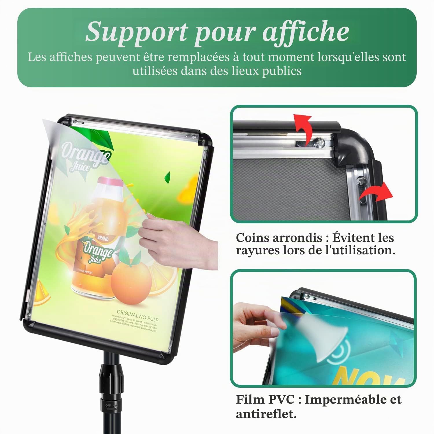 Lot de 6 Porte affiche A4 porte affiche sur pied, supports de panneau A4 porte menu restaurant avec cadre pression et support publicitaire pour présentation/publicité/ventes d'affichage (Noir)