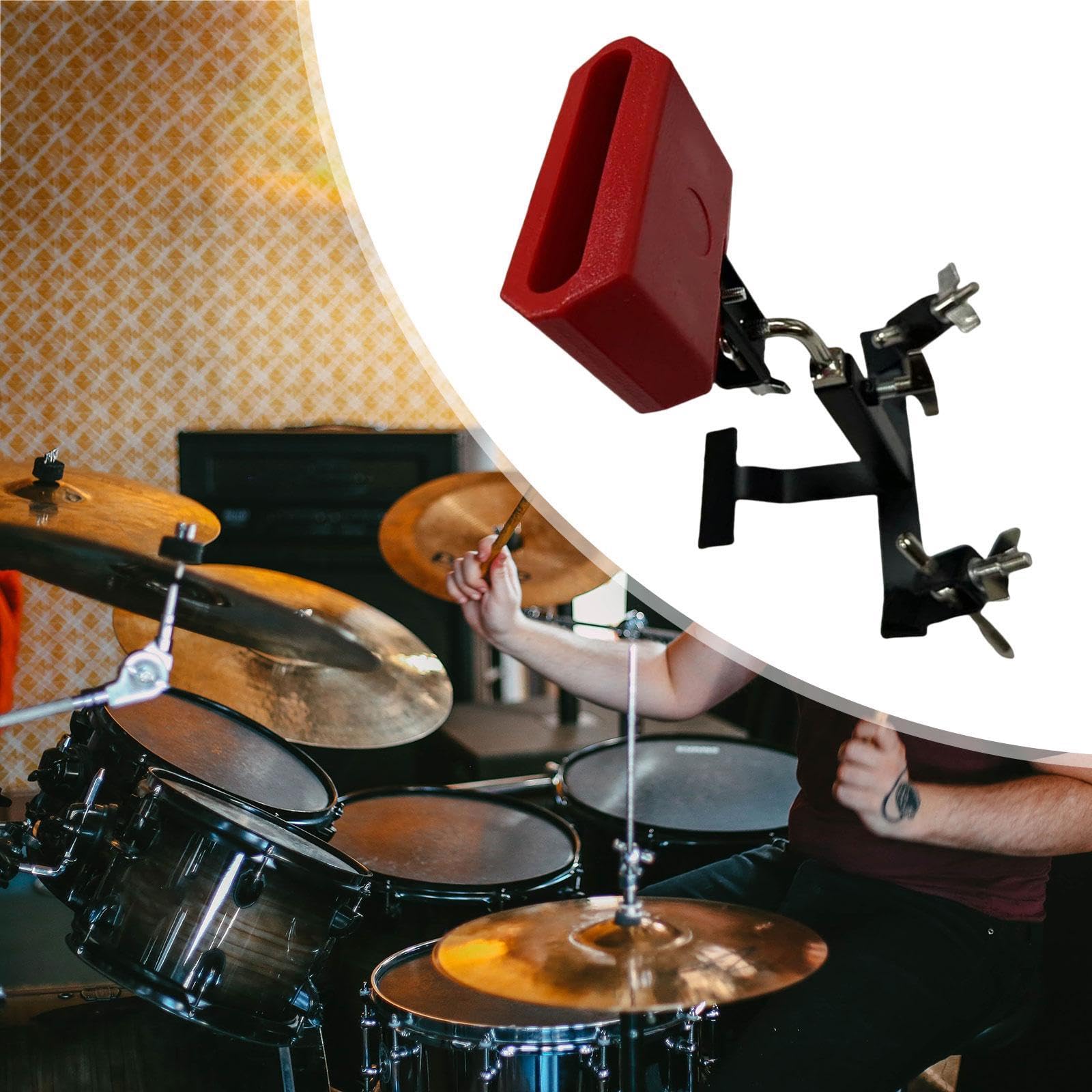 F Fityle Soporte para percusión, abrazadera para cencerro, soporte ajustable para pedal de percusión para pedales de bombo, accesorios para instrumentos, con Cencerro