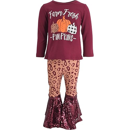 Unique Baby Girls Farm Fresh Leopard Print Glitter Bell Bottom Outfit Set