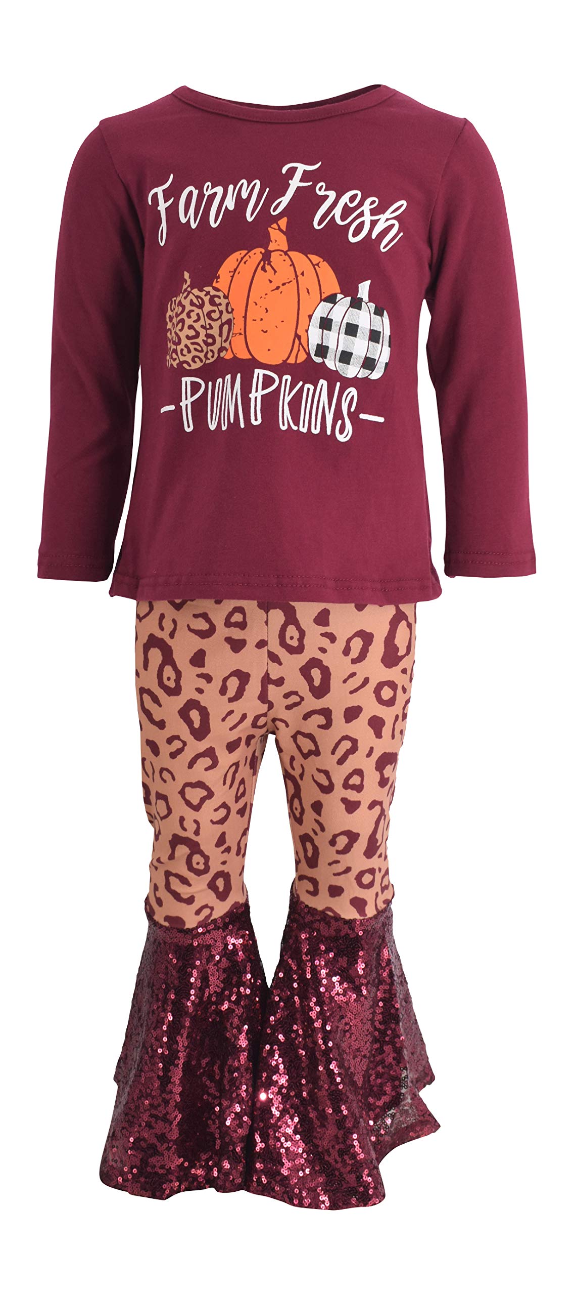 Unique Baby Girls Farm Fresh Leopard Print Glitter Bell Bottom Outfit Set