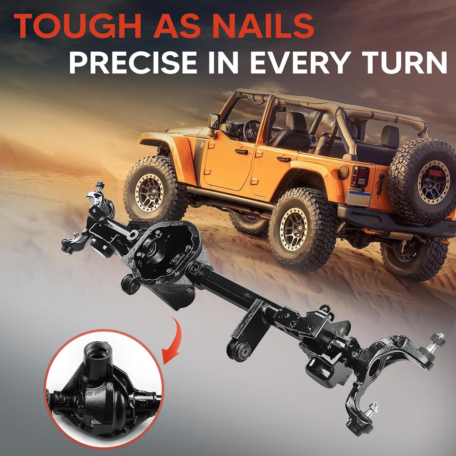 68017174AC Front Axle Housing Assembly Fit for Jeep Wrangler 2007-2017, Jeep Wrangler JK 2018, Fit for Dana 44 only, Replace OE 68017174AC, 68017174AA, 68017174AD