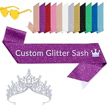 Custom Birthday Sash with Text & Icon Personalized Sash for Pageants Birthday Graduation Ceremony Senior and More Glitter Non-Woven