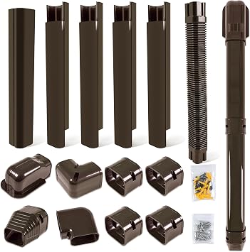 3"W 10Ft Decorative PVC Line Set Cover Kit for Mini Split Lineset Cover Kit for Air Conditioner & Heat Pump Brown