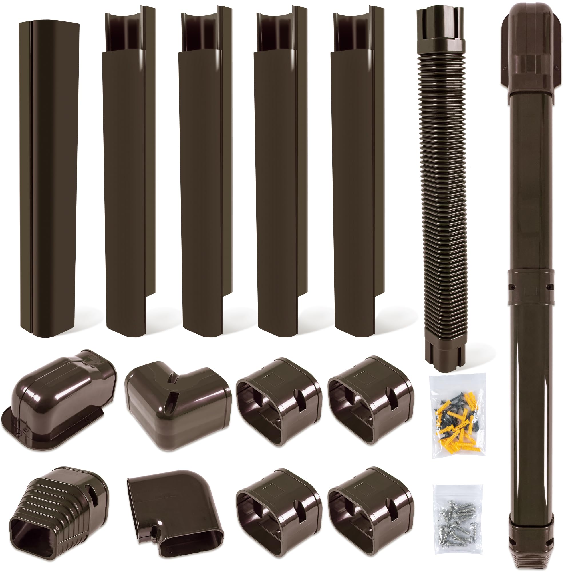 KuriProtect 3"W 10Ft Decorative PVC Line Set Cover Kit for Mini Split Lineset Cover Kit for Air Conditioner & Heat Pump (Brown)