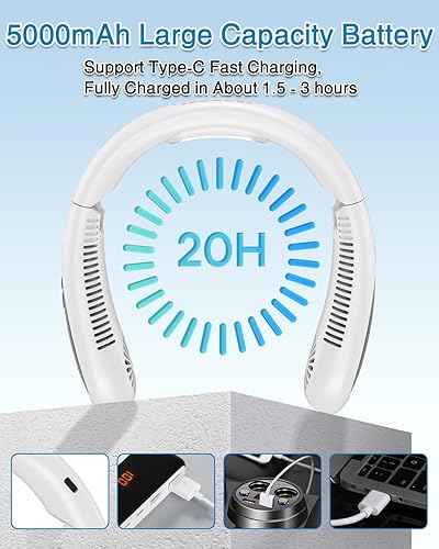 Miniatura 5 de GAITIR Ventilador de cuello, aire acondicionado de cuello de 5000 mAh, ventilador de cuello portátil de enfriamiento de semiconductor, ventiladores