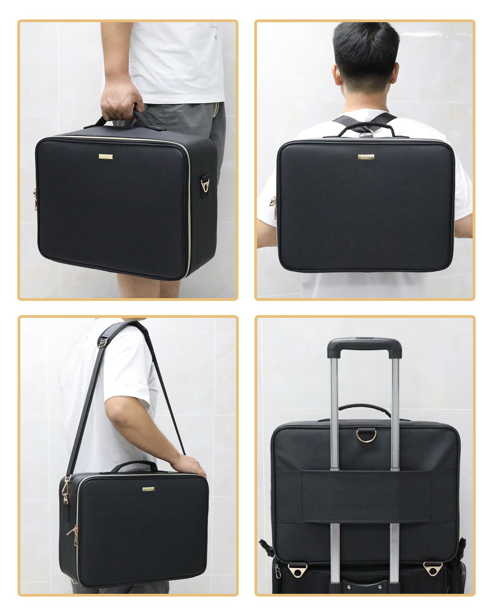 Beauty case extra large, custodia professionale per truccatori, organizer da viaggio con 4 piccoli scomparti e piattino per pennelli/rossetti, divisori regolabili