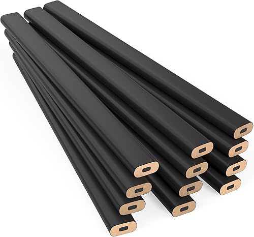 GRAPHITE Lápices de Carpintero de Mina Dura a Granel - (1) Paquete de 12 Piezas Lápiz de Madera para Construcción #2 (HB) - Negro