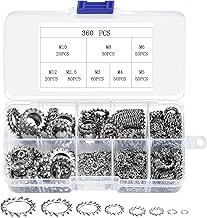 360 Pcs Rondelle de Blocage, Rondelle Eventail Inox, Rondelles de Retenue à Dents Externe, Rondelles de Serrage en Acier Inoxydable, M2,5 M3 M4 M5 M6 M8 M10 M12