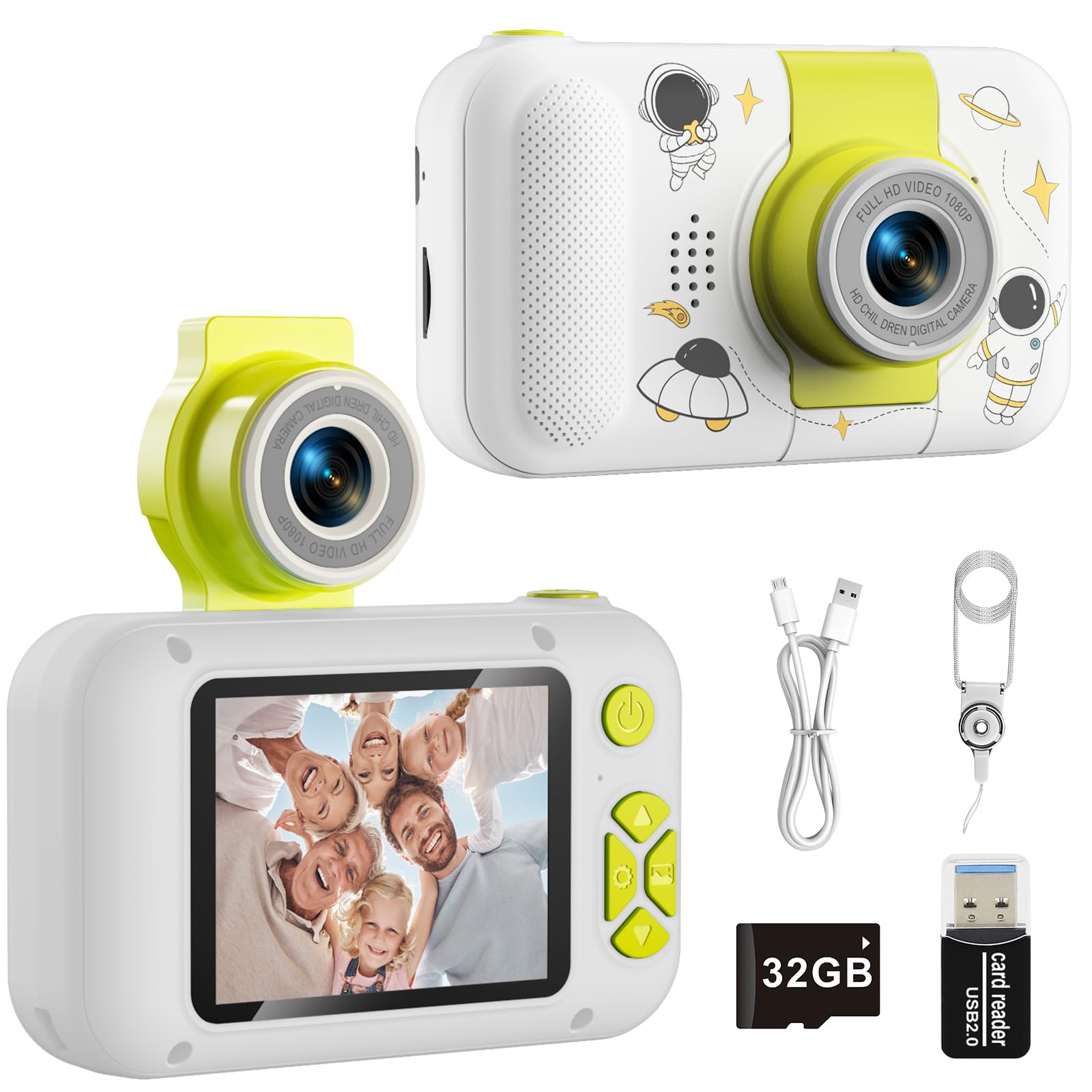 ARNSSIEN Giocattoli fotocamera bambini 3 4 5 6 7 8 9 10 11 12 anni ragazze/ragazzi, Macchina Fotografica Digitale, Regali bambini Natale e compleanni,Fotocamera selfie per bambini con scheda da 32 GB