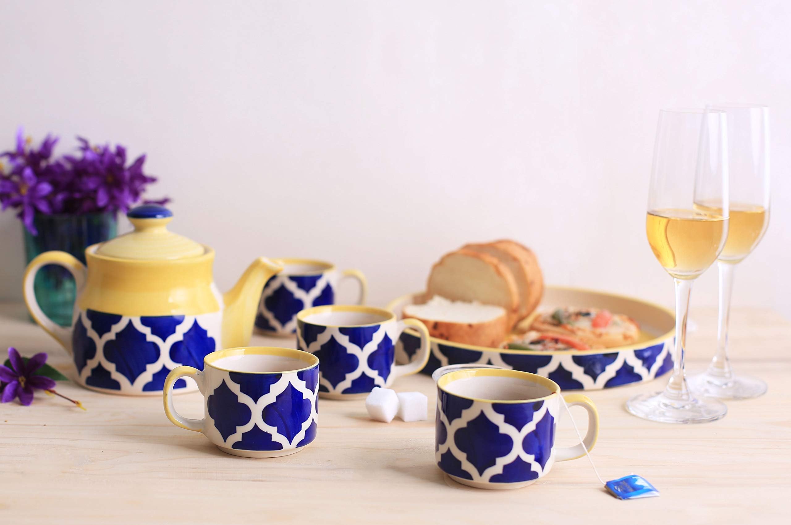Caffeine Ceramic Handmade Blue umrao Tea Tray Set (6 pc)