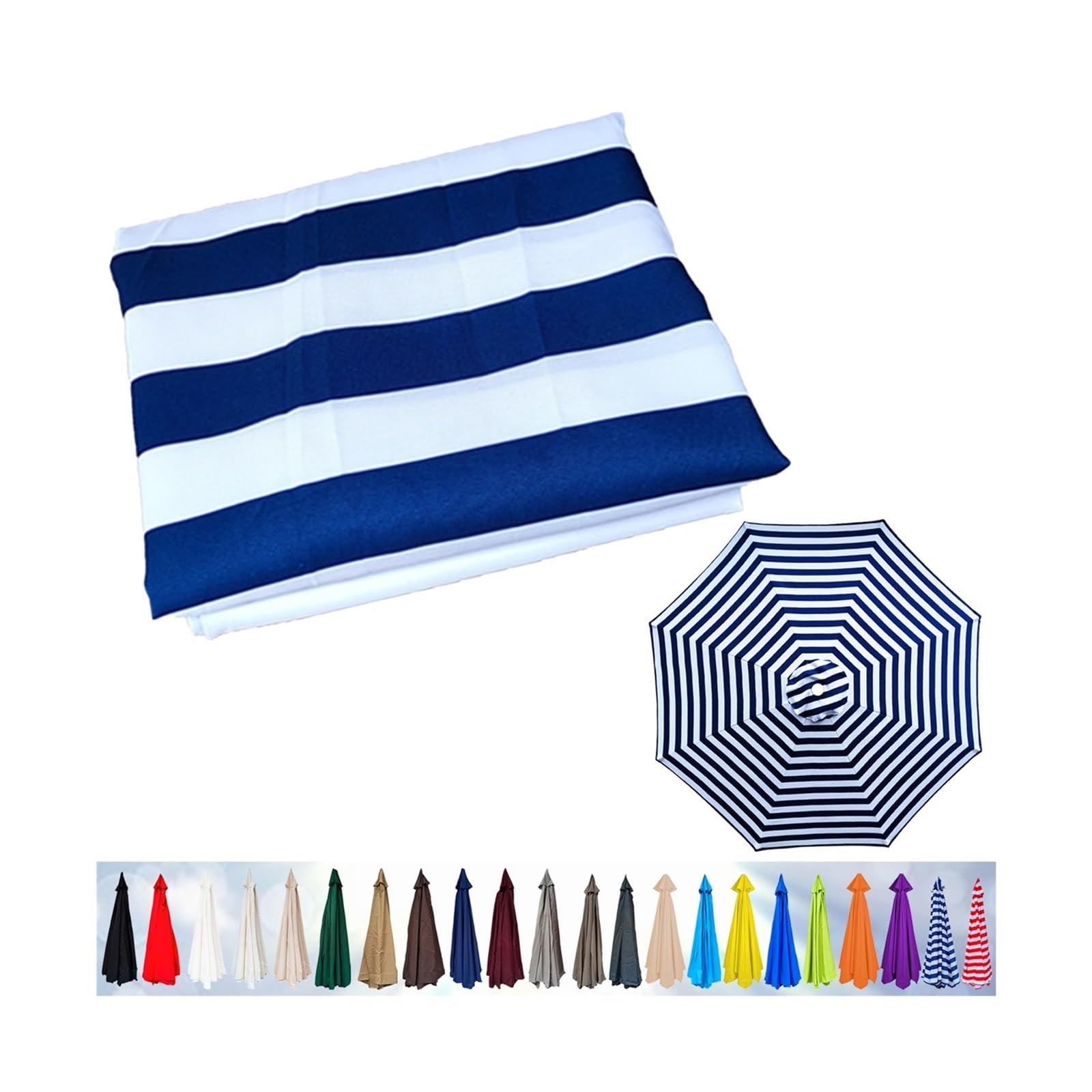 Replacement Parasol Canopy, Garden Umbrella Cover 6/8 Arms, Patio Replacement Cover for 2m/2.3m/2.5m/2.7m/2.8m/3m/3.5m(Blue and White,8ribs:270cm) — image 1