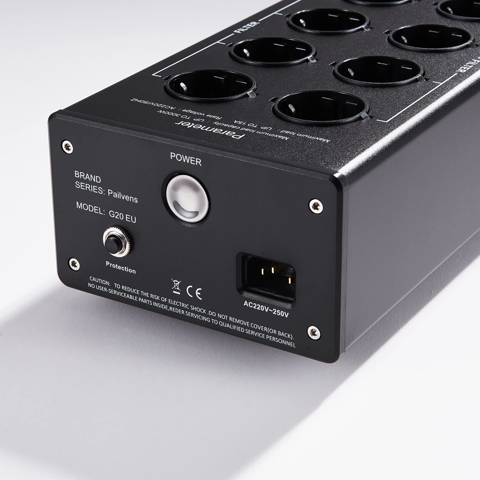 HiFi Netzfilter Steckdose mit großer LCD-Anzeige, 8-Fach, Schwarz