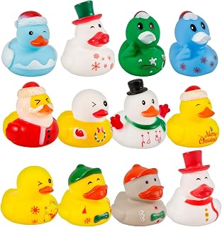12pcs Christmas Rubber Ducks, 2.36 Inch Mini Rubber Duck Bath Toys in 12 Styles Cute Holiday Rubber Ducks Assorted Rubber Duck Toys for Christmas Holiday Party Gifts