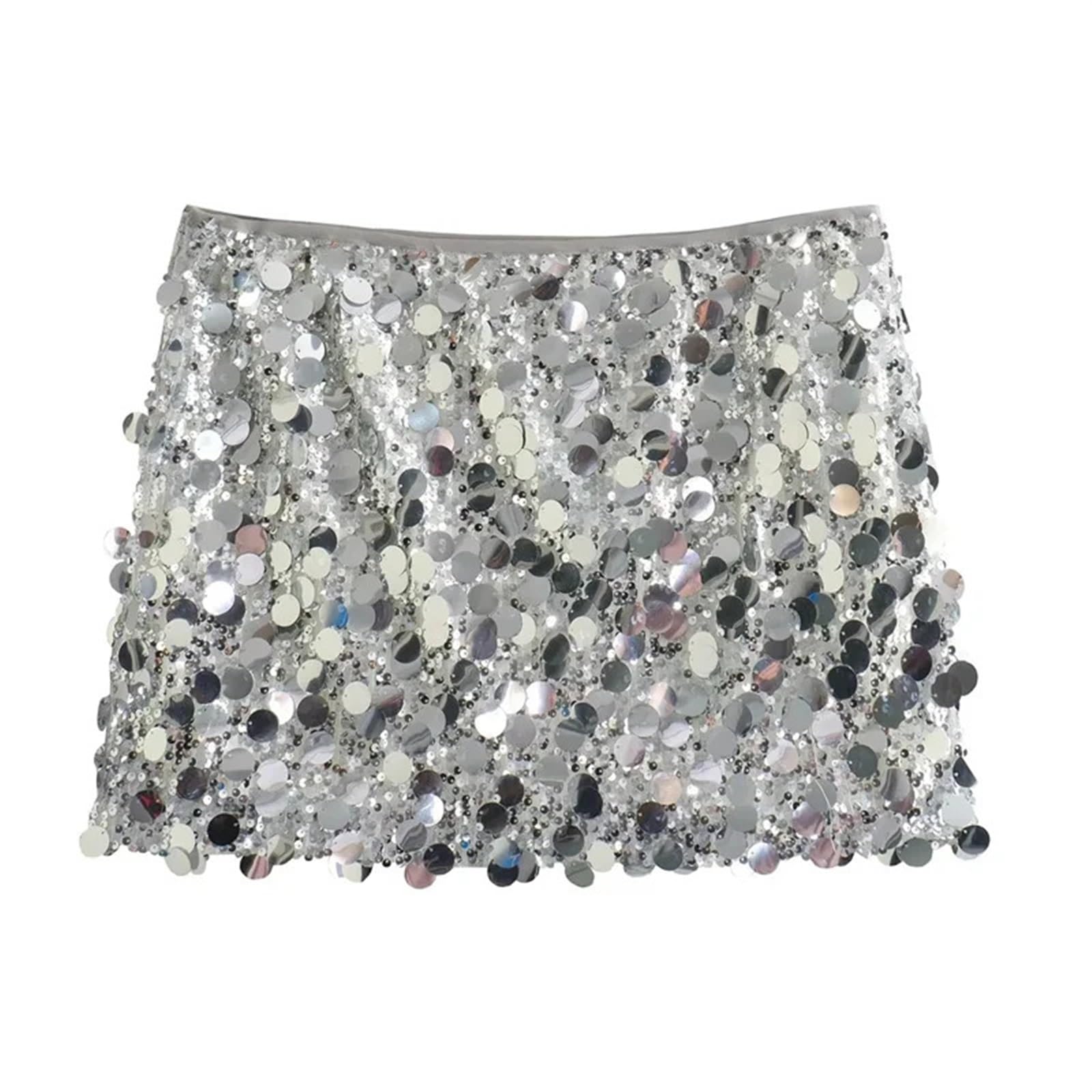 Gonna Paillettes Donna Minigonna con Paillettes Gonne a Vita Alta da Donna for Donna Gonna Corta da Donna(Silver,L)