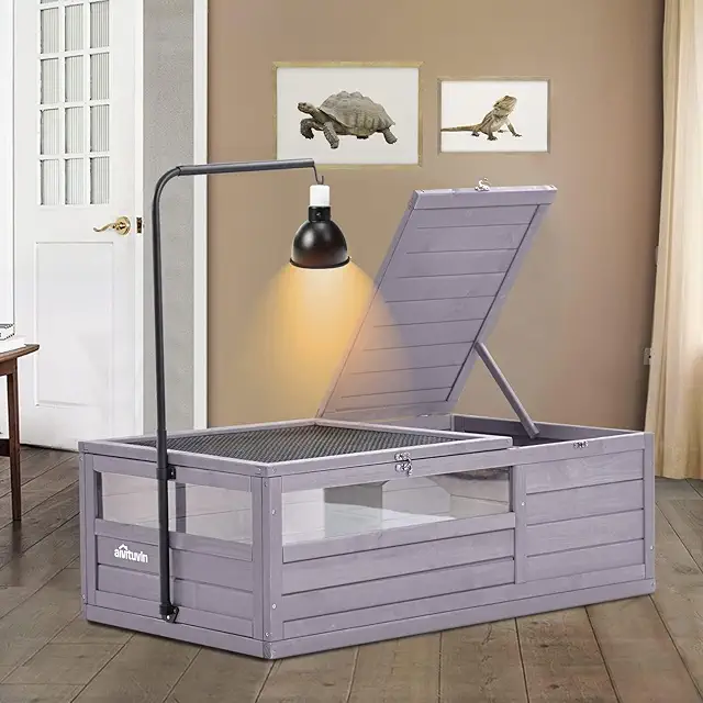 Upgraded Wooden Tortoise House: Spacious Indoor/Outdoor Reptile Enclosure