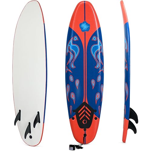 KOTEK 6' Surfboard, Surfing Board with 3 Removable Fins, Safety Leash, EPS Core & EPE Deck, Lightweight Surf Board for Teenagers, Adults, Beginners