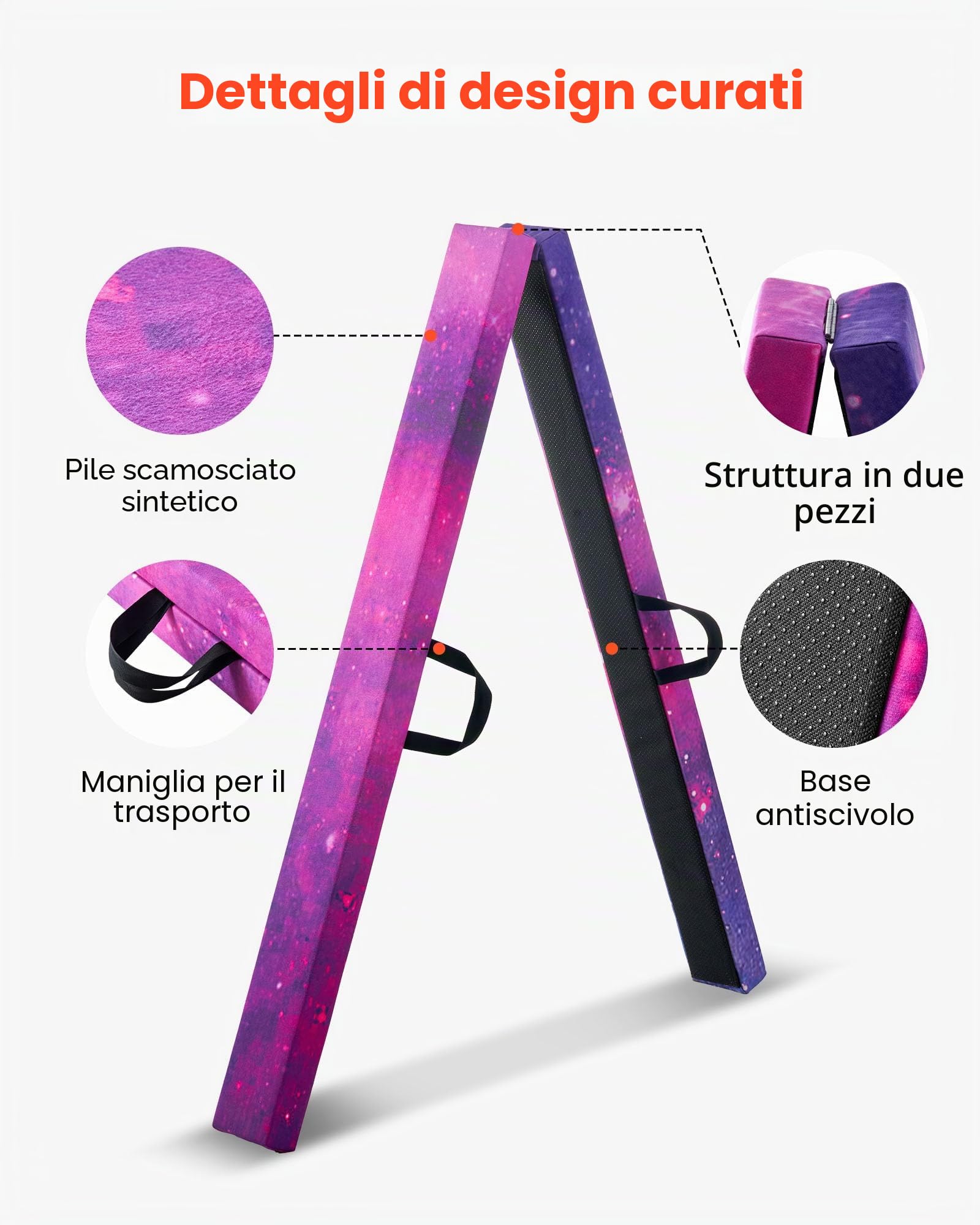 VEVOR Trave di Equilibrio per Ginnastica per Bambini, Pieghevole, 2380 mm, capacità di Carico 136 kg, con Tappetino Antiscivolo, Trave di Equilibrio con Borsa per Il Trasporto in Palestra, Galassia