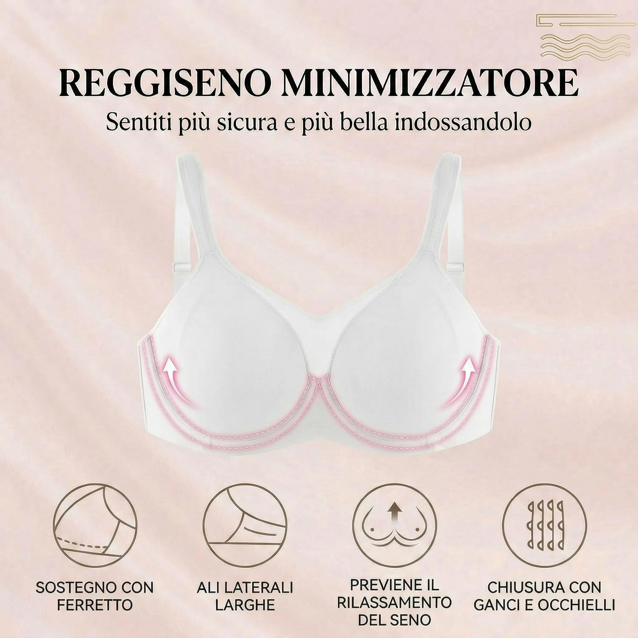 Reggiseno Minimizzatore CloudComfort Senza Ferretto Contenitivo, Effetto Snellente e Modellante con Scollatura Profonda, Comfort per Ogni Giorno