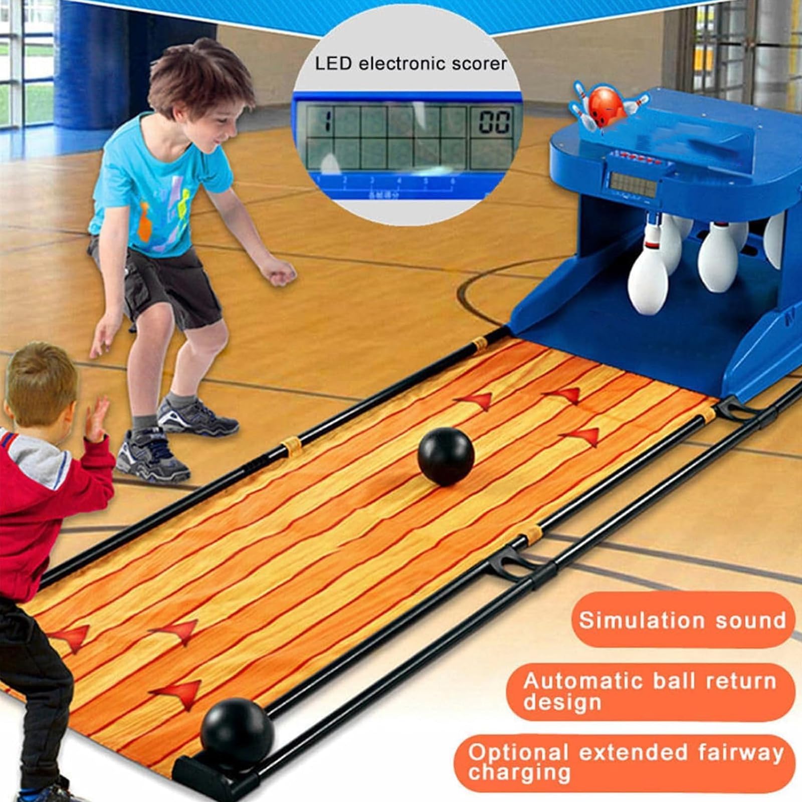 Gioco Arcade di Bowling, Console Sportiva da Interno con Tabellone Segnapunti A LED con Reset Automatico, Illuminazione E Suoni Simulati - Divertimento per Bambini E Adulti 3.5m/11ft