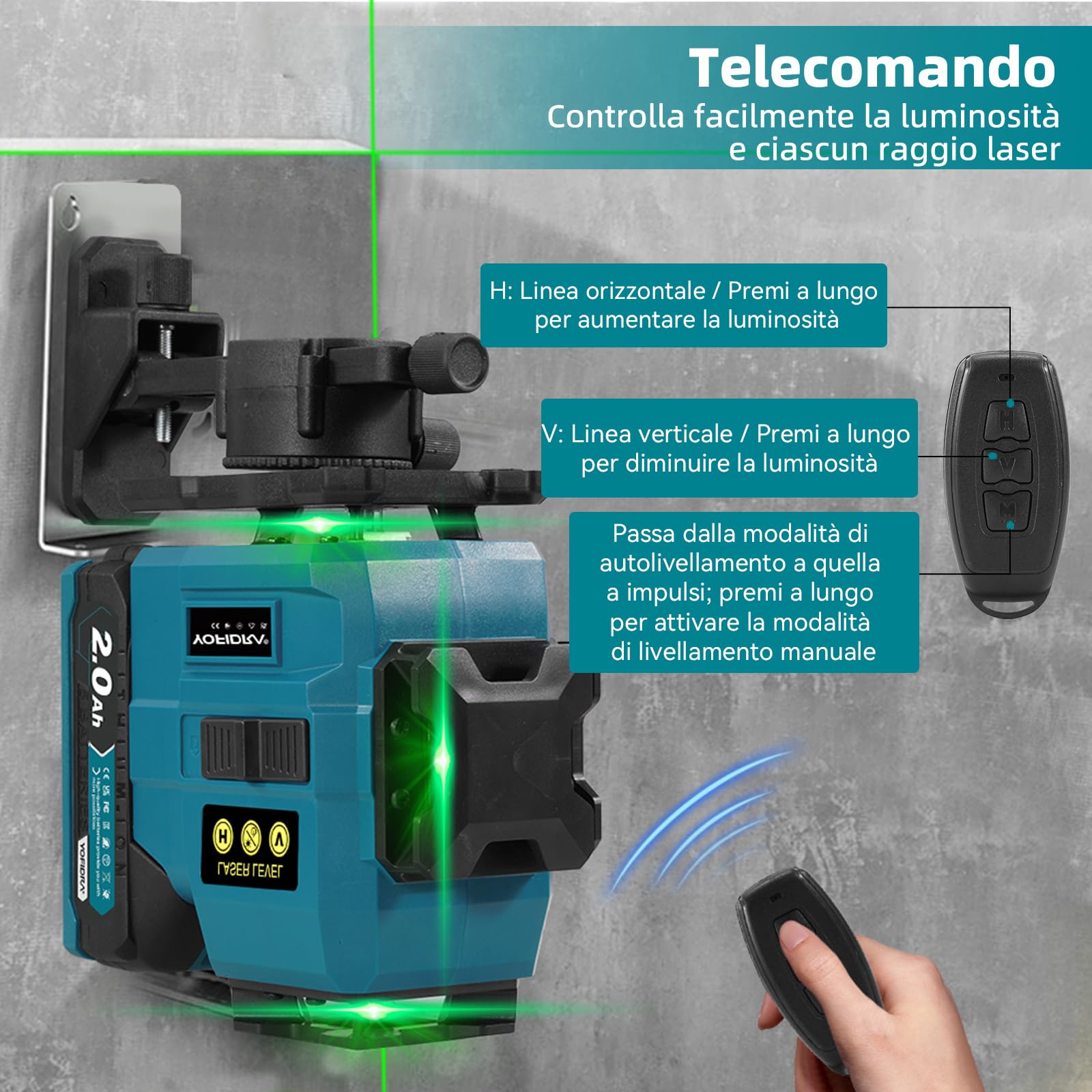 Yofidra Livella Laser con Treppiede - Laser a Linee Incrociate, Laser Autolivellante 4 x 360°, 4D 16 Linee, con 2 Batterie da 2000 mAh, Telecomando, IP54, per Cantieri, Interni