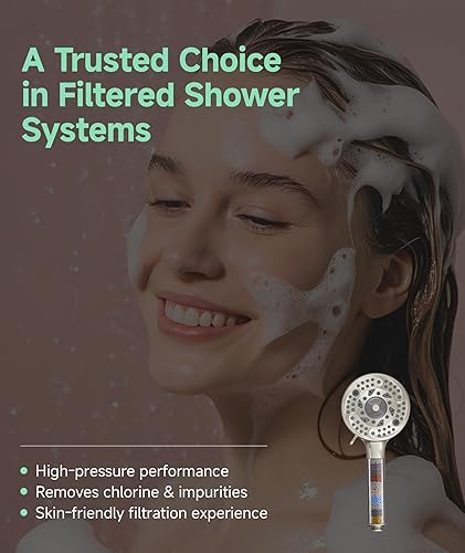 Miniatura 9 de Cabezal de ducha filtrado con mango, 9 modos de pulverización, cabezal de ducha desmontable de alta presión con filtros para agua dura - Elimina el