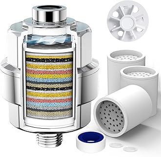 – SR SUN RISE 20-Stage Shower Head Filter, Showerhead Filter for Hard Water, High Output Shower Water Filter with 3 Replaceable Filter Cartridges for Removing Chlorine, Polished Chrome
