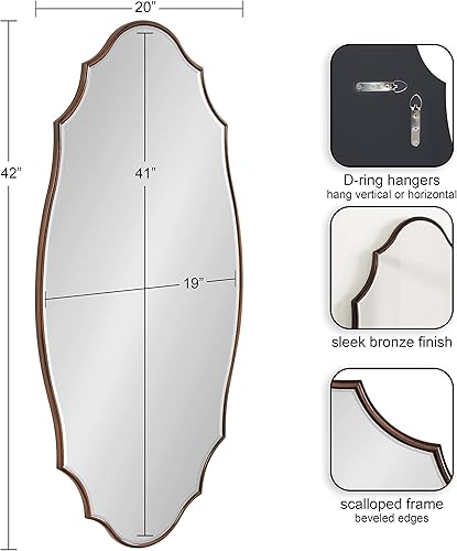 Miniatura 2 de Kate and Laurel Leanna - Espejo ovalado alto tradicional con marco festoneado moderno y diseño versátil 20 x 42 pulgadas bronce
