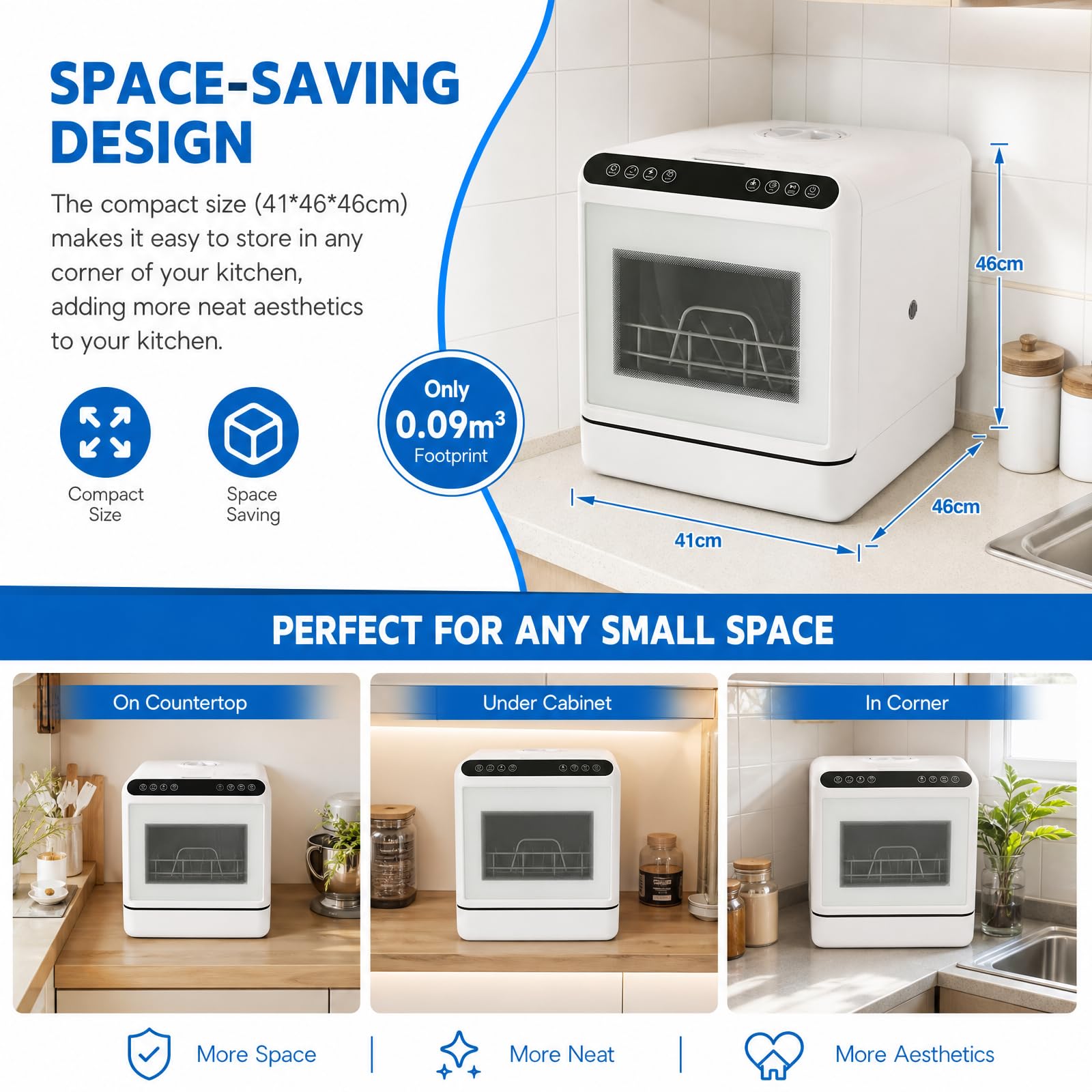 Mini Geschirrspüler 1100 W, 6L Tragbarer Kompaktgeschirrspüler ohne Wasseranschluss, Mini Tischspülmaschine mit 4 Programme & Push-Pull-Halterungen, Spülmaschine für 4-6 Personen