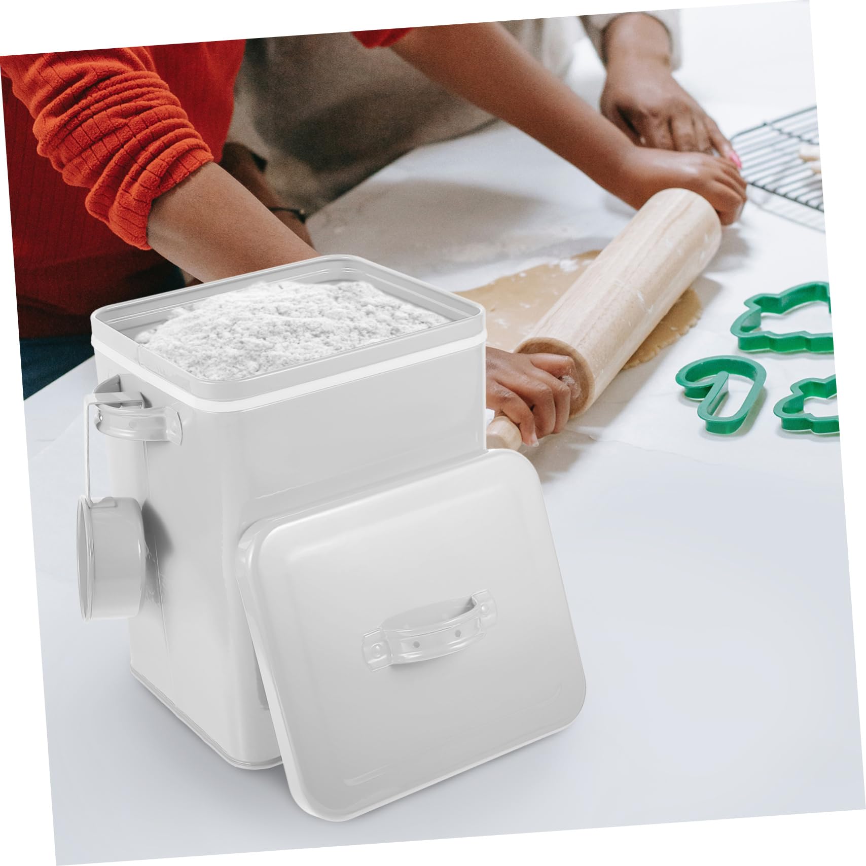 VICASKY Box Metal Storage Bin for Pet Food Laundry Powder Canister for Kitchen Pantry Organization with Measuring Scoop Compact Design