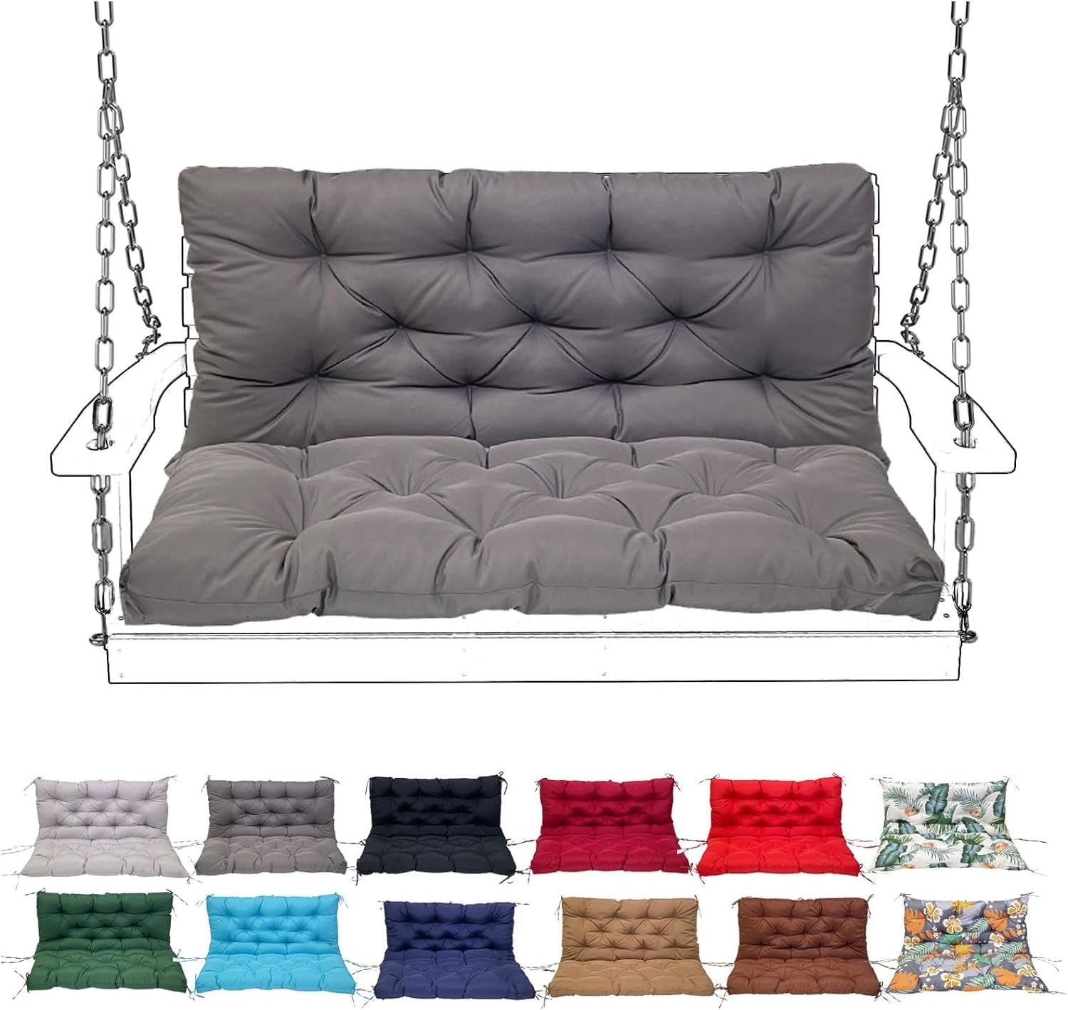 Porch Swing Cushion with Backrest, Waterproof Bench Cushion for Outdoor Furniture, 2-3 Seater Replacement Thickened Swing Cushion with Ties,Patio,Outdoor,Backyard and Garden(#1,100X100CM/39X39IN)