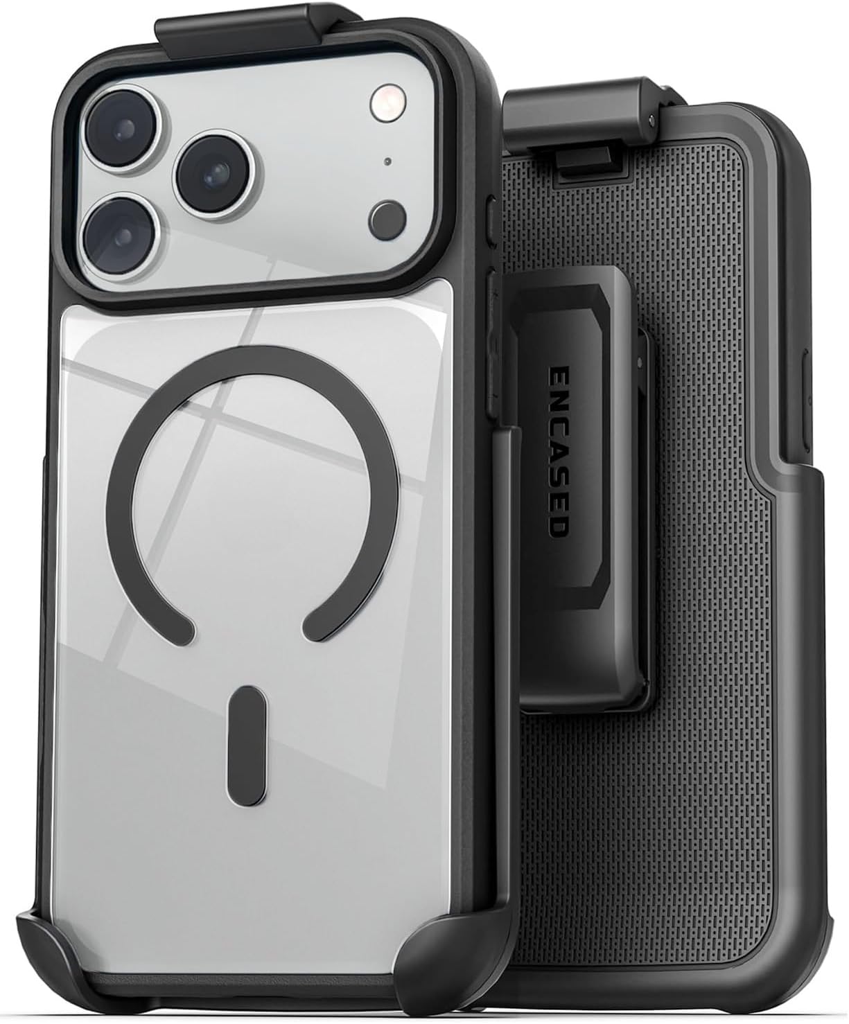 Encased SlimShield for iPhone 17 Pro Max Belt Clip Case with Phone Holster (Compatible with MagSafe) Clear Black