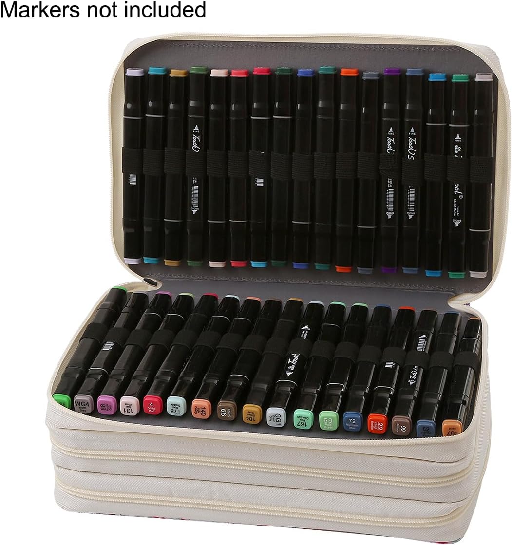 Marker Pen Organizer Case 102 Slots Large Capacity with Handy Wrap Portable Multilayer Holder for Watercolor Pencils & Gel Pen Markers