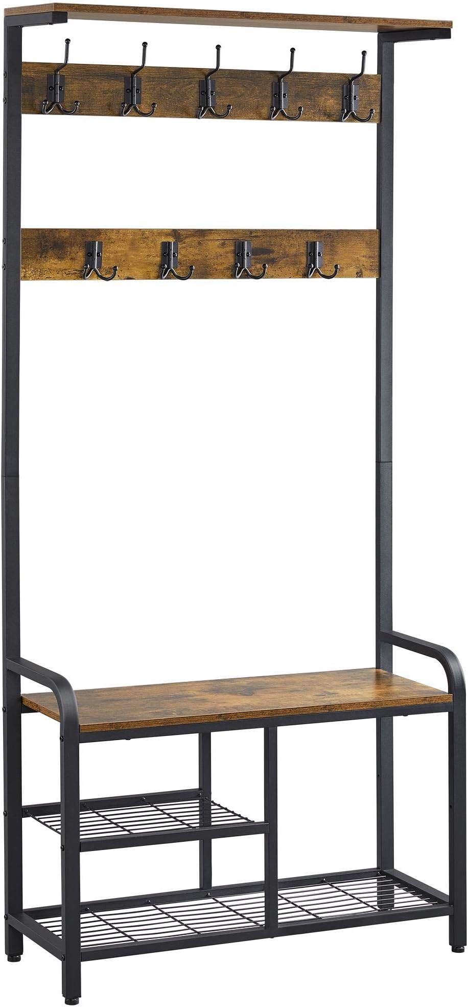 AQIMUELE Garderobenständer Mit Schuhbank - 3-in-1 Design In Walnussbraun Für Flur