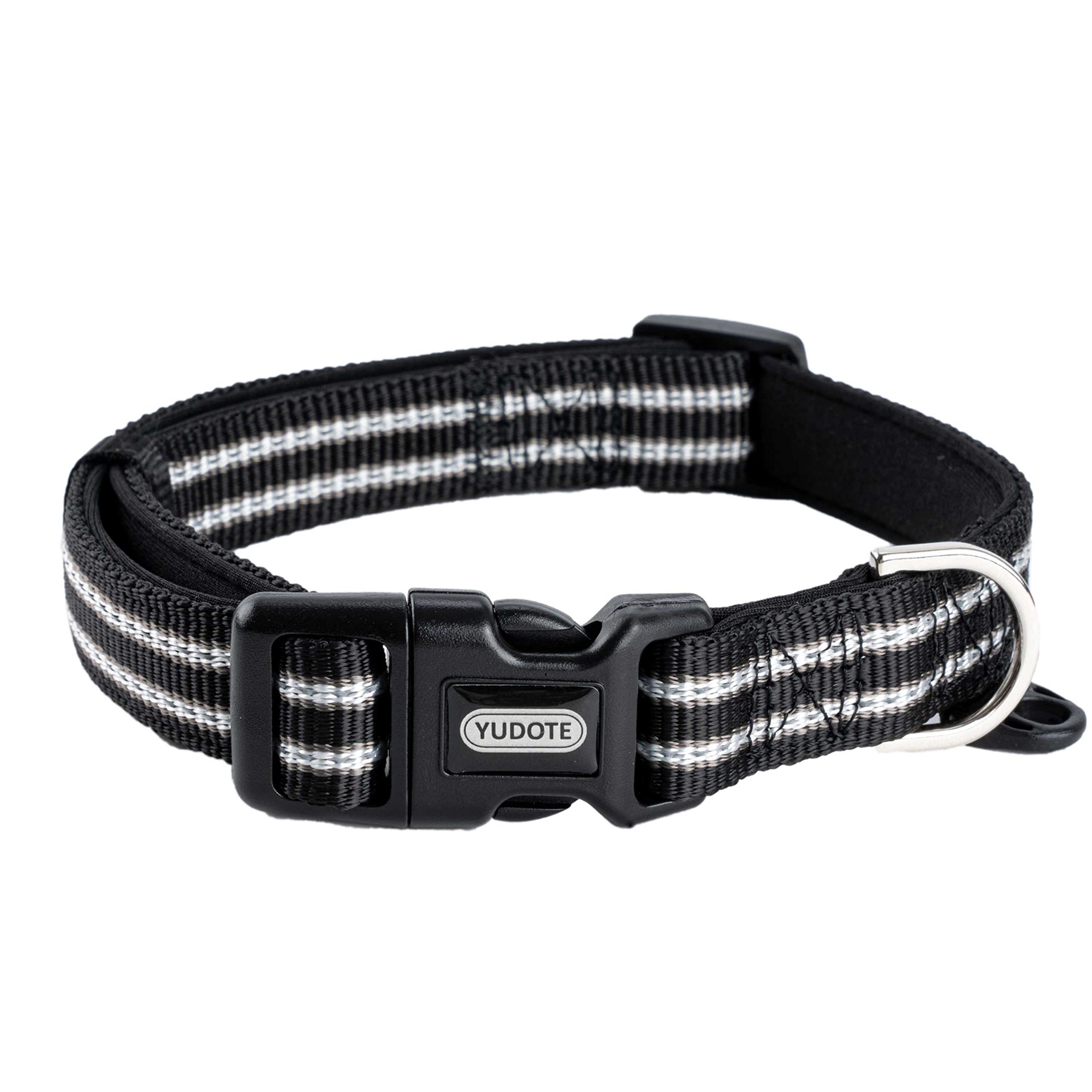 Petiry Reflective Nylon Dog Collar with Soft and Comfortable Neoprene Padding,Adjustable for Small Dogs.(9.8"-15",Black)
