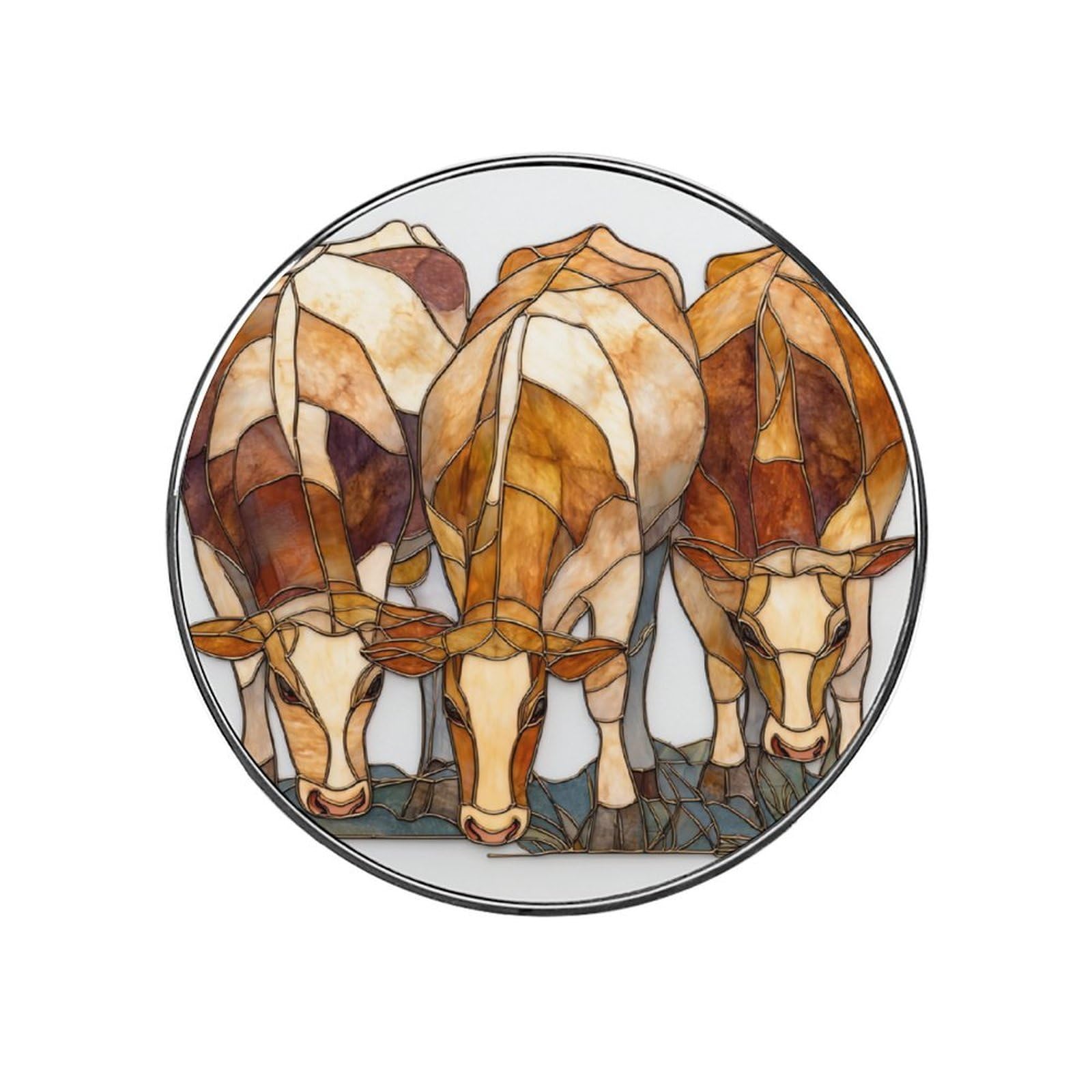 3 Simple Stained Glass Cattle Fridge Magnets DIY Art Round Magnetic Refrigerator Sticker for Home Kitchen Car Garage Decor
