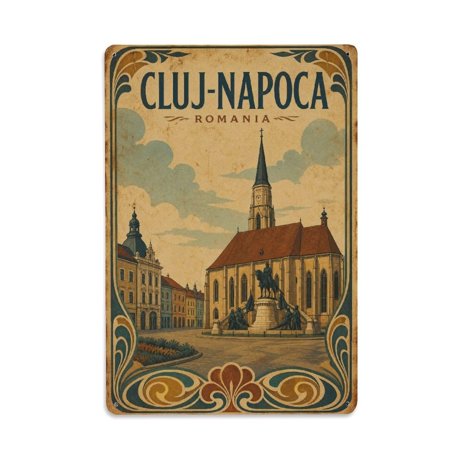 Metal Tin Sign Vintage Travel Romania Cluj-Napoca