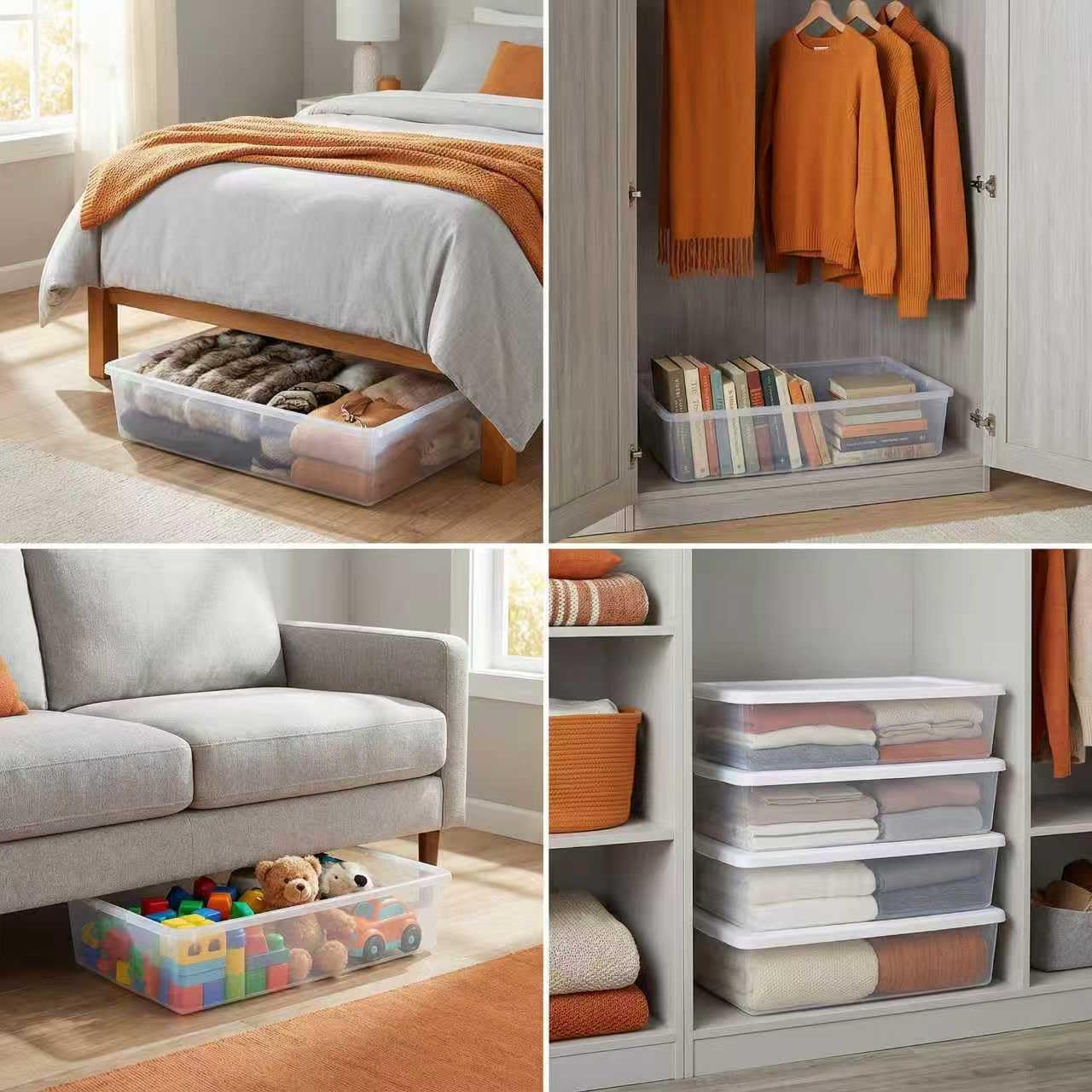 (2 Pack) 41 Quart Clear Plastic Storage Bins with Secure Snap-On Lids - Stackable Containers, White - Ideal for Bedroom, Garage, Under Bed & Holiday Decor Organization