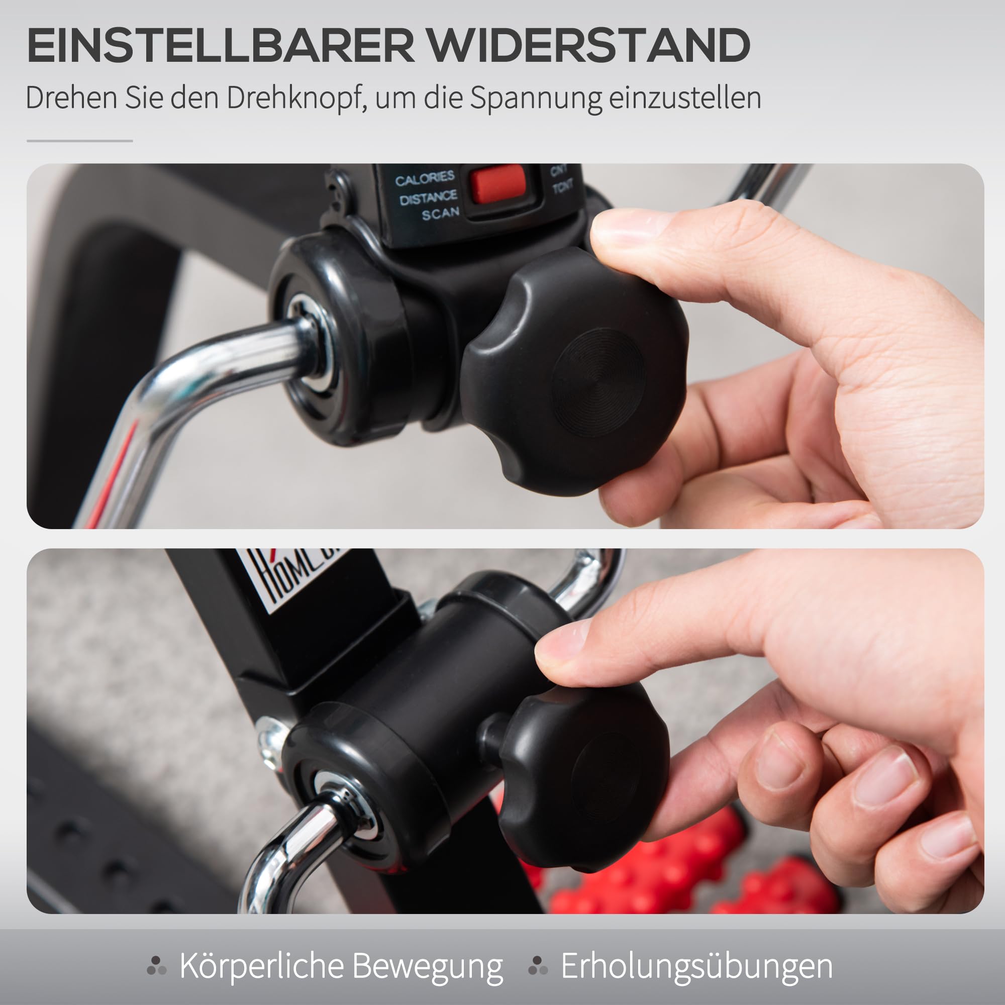 HOMCOM Pedaltrainer für Senioren Höhen- und Längenverstellbar Mini Heimtrainer mit Griff LCD Display Befestigungsband Anti-Rutsch-Matte Arm- und Beintrainer Bewegungstrainer Mini Bike für Zuhause Büro