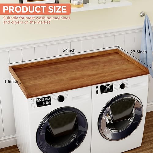 Miniatura 4 de Encimera de madera maciza para lavadora y secadora, adecuada para almacenamiento de lavandería, protege las cubiertas de lavadora y secadora para la