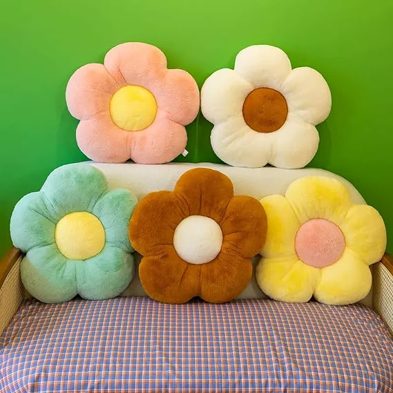 Plush Flower Pillow Flower Throw Pillow Sunflower Pillow Floor Pillow Flower Shaped Seating Cushion Car Butt Cushion Back Sleeper Pillow Decorative Pillows On Bed,Yellow,35cm/13.8inch