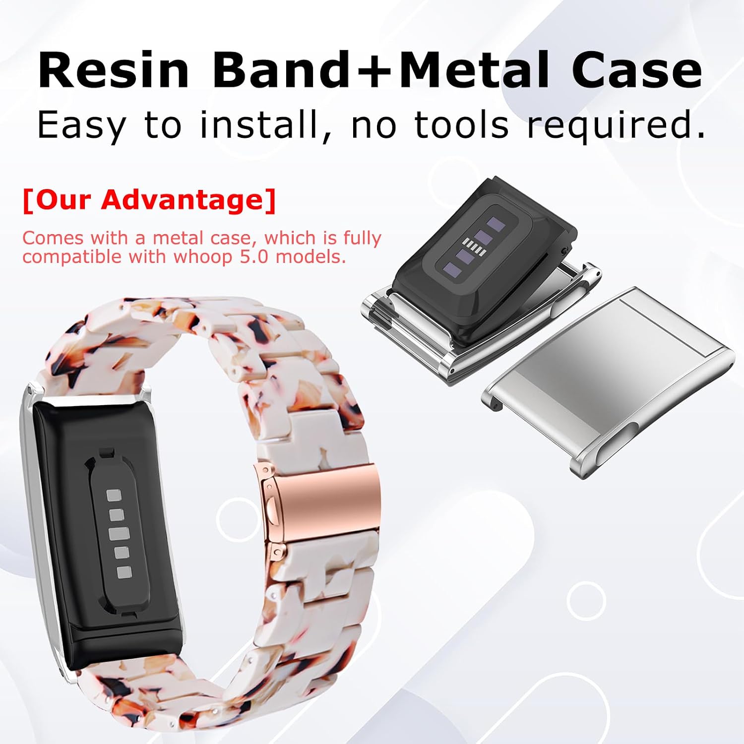 Resin Watch Band Compatible for Whoop 5.0 Life MG/ 5.0 Peak/ 5.0 One, Ultra Light Resin Replacement Strap with Metal Case, Breathable Waterproof Wristband, Size Adjustable Easy Installation image 2